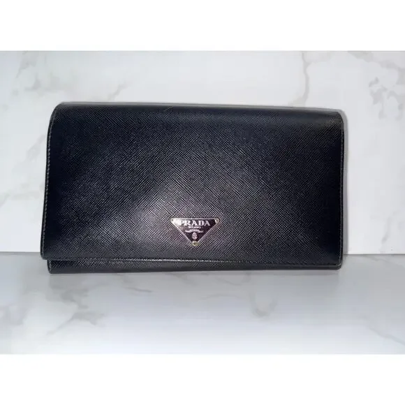 Prada Saffiano Continental Flap Wallet in Black - Picture 9 of 12